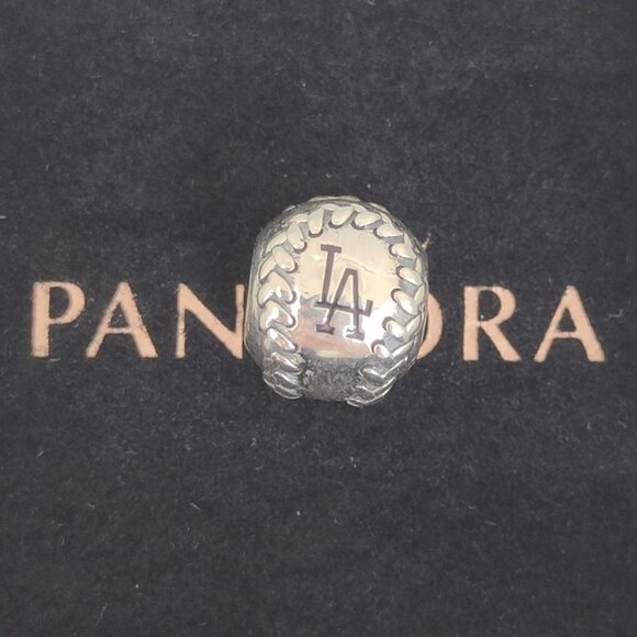 Pandora Los Angeles Dodgers Engraved Baseball Charm S925 Silver with box - Picture 1 of 6